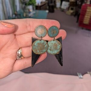 1980s Far fetched Mexican Turquoise and Black Earrings